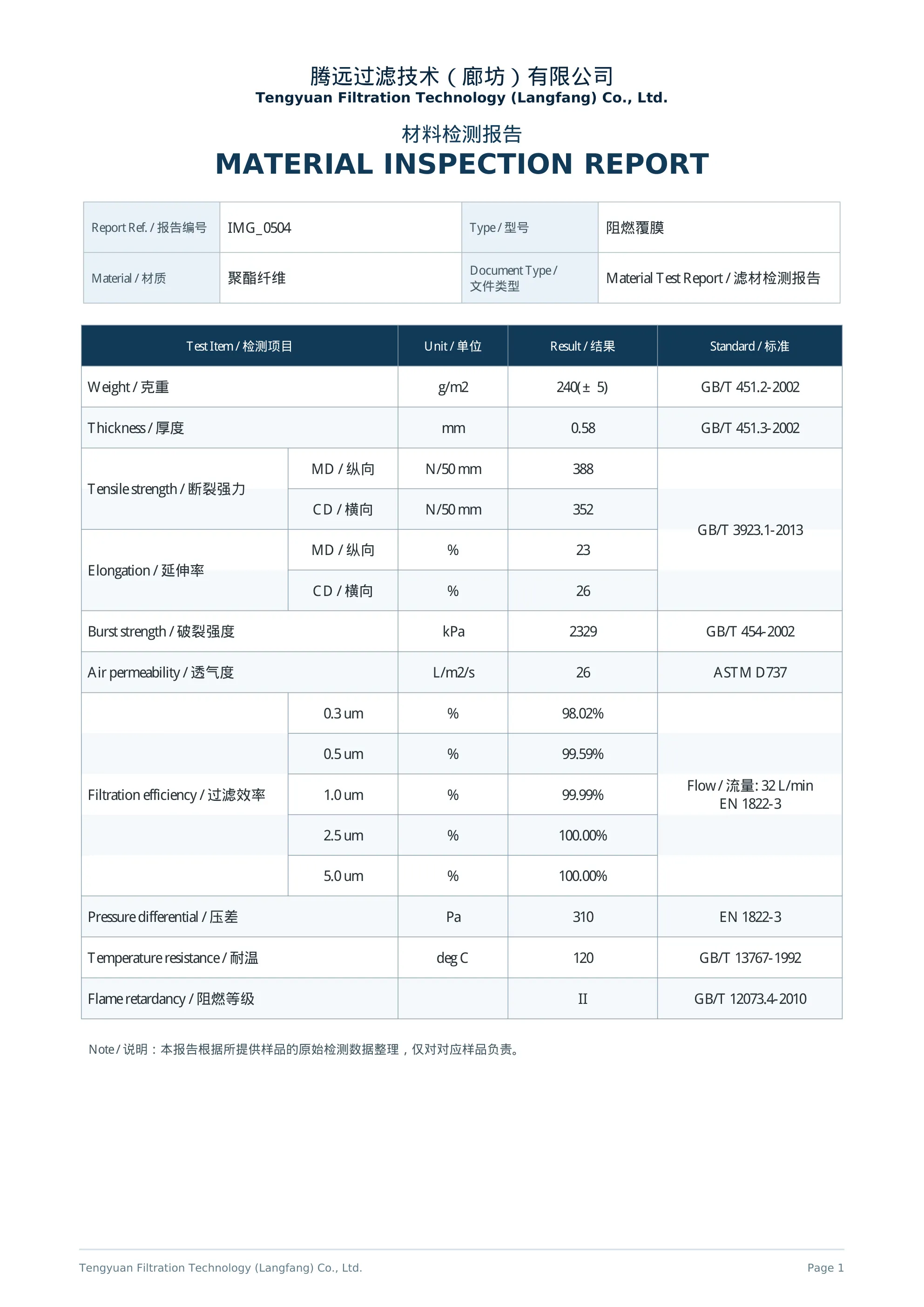 Material test report — 01