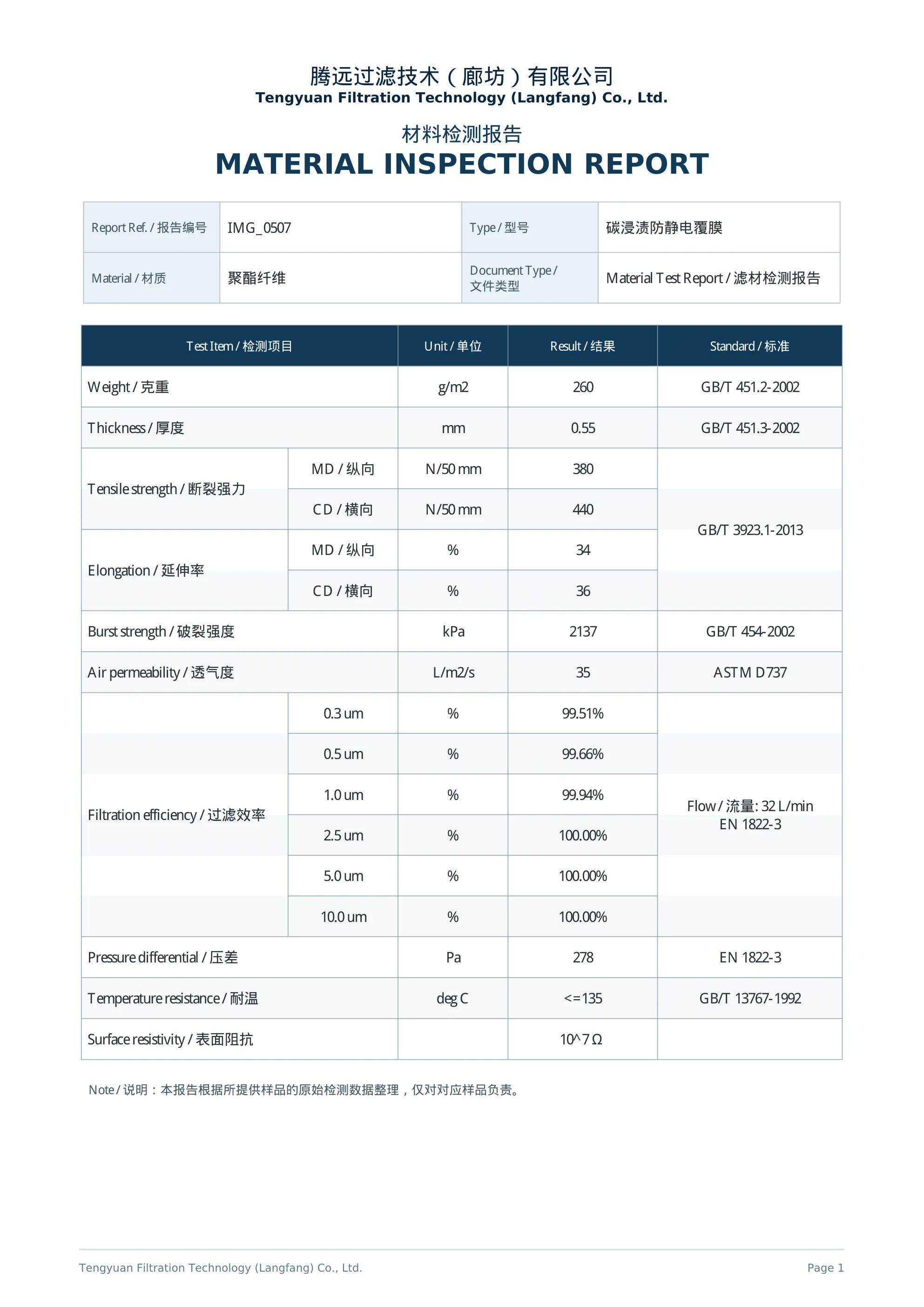 Material test report — 02